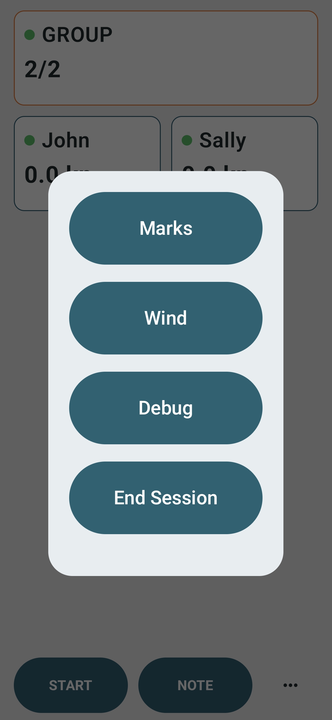 Sailor connection status in the Dinghy Coach Android app